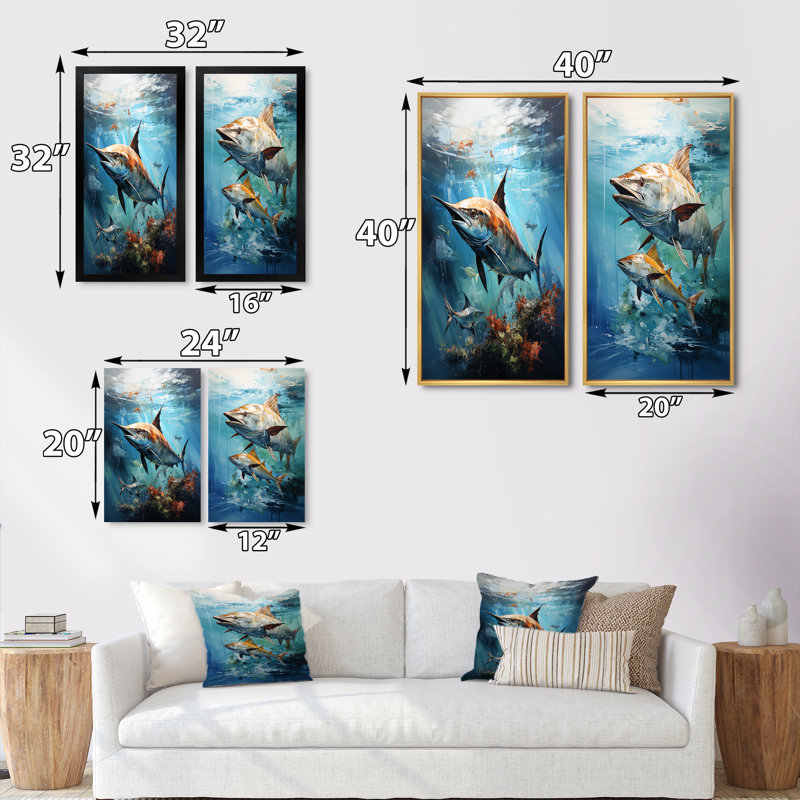 «Fishing Majestic Marlins» - 2 pièces, Encadrement brun, H 32 po x l 32 po