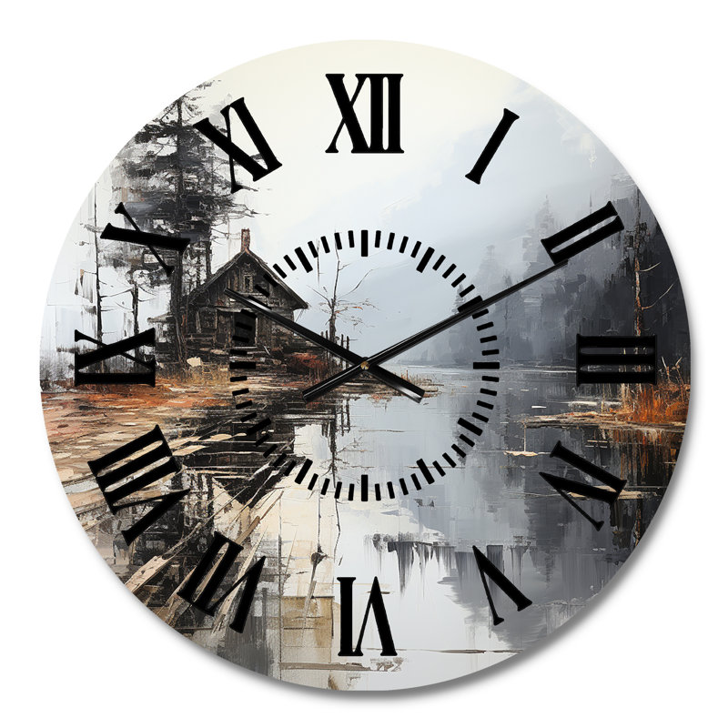 Horloge murale Minimalisme Moody Lakehouse Overcast I - Lake River, Médium
