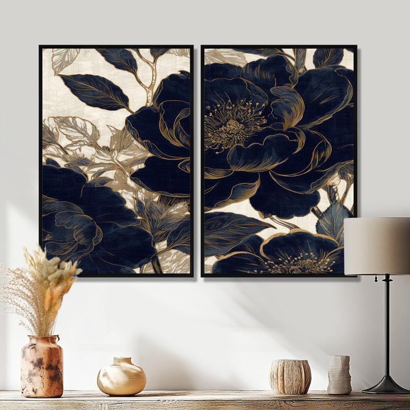 Regnier - impressions sur toile bleues, H 36 po x l 48 po, Impression encadrée flottante, Noir