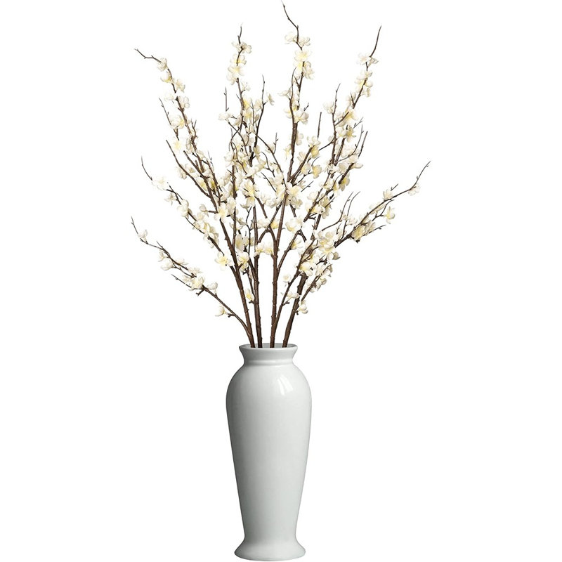 4 branches de fleurs de cerisier artificielles, fausses longues fleurs blanches pour le printemps, la maison, le mariage, la fête, le centre de table