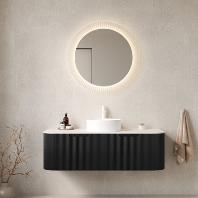 Meuble-lavabo mural 48 po avec double vasque en céramique et tiroirs Annora