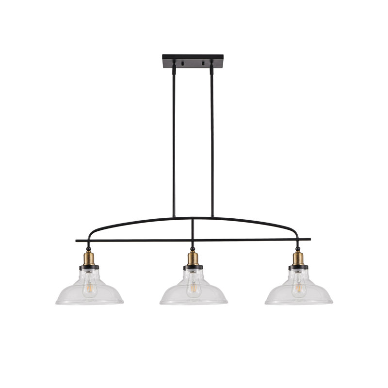 Luminaire suspendu industriel réglable à 3 lumières avec abat-jour en verre transparent
