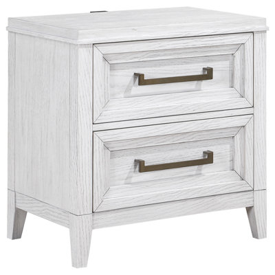 Avril Distressed White 2-Drawer Nightstand Bedside Table