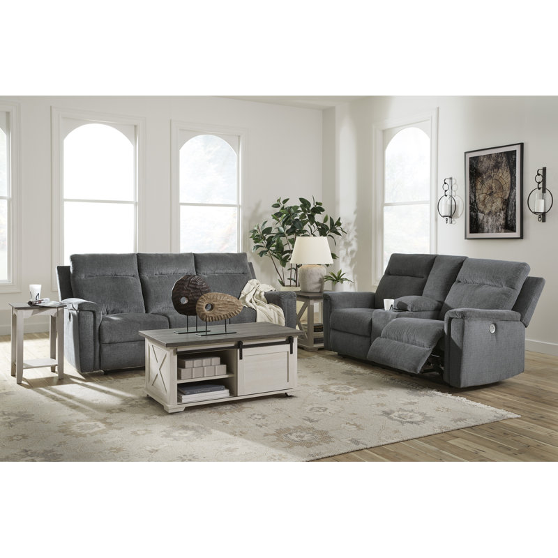 Barnsana Power Reclining Sofa and Loveseat, Dark Grey