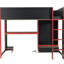 Lit double, lit mezzanine en bois, fini noir, bureau intégré, garde-robe, DEL, tiroir, rangement, expérience noir, peu encombrant, fonctionnel-913168879