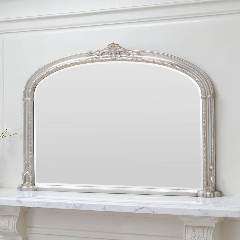 Overmantle Arched Bevelled Victorian Mirror, Silver