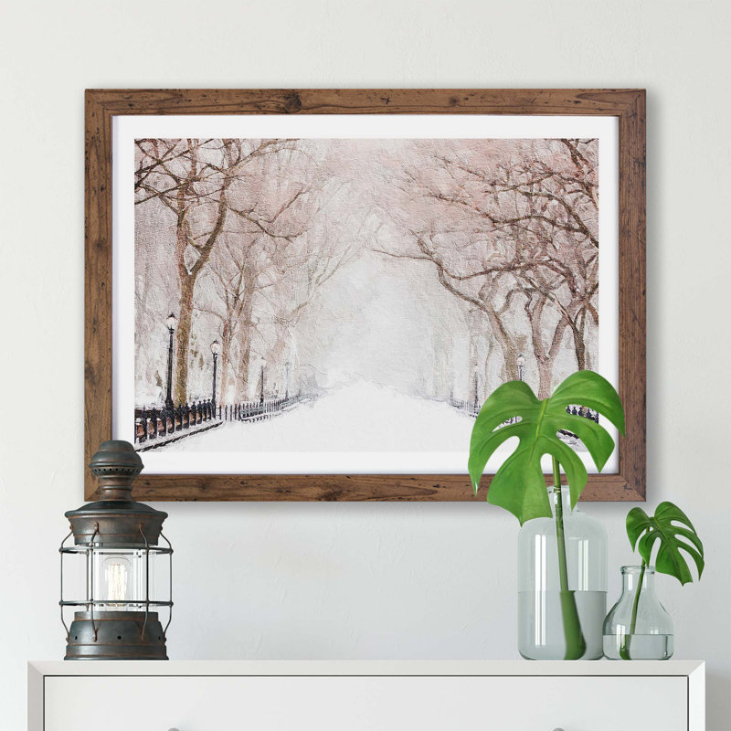 Wintertime In Central Park New York City - Single Picture Frame Print, Walnut, 24cm H x 33cm W x 2cm D