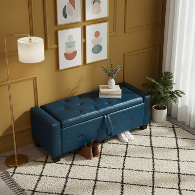 48" Ottoman Bench With Storage, Bench For Bedroom, Living Room, Hallway, Upholstered Tufted Faux Leather Pu Ottoman