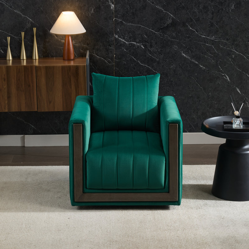 Upholstered Swivel Barrel Chair, Dark Green