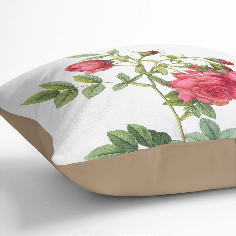 Floral Square Throw Cushion, Stone, 40cm H x 40cm W x 15cm D