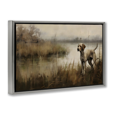 «Hunting Dog in Nature», toile flottante encadrée noire par Petal Prints Design