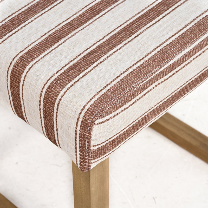 Set of 6 Modern Striped Dining Chairs, Solid Wood Sled Legs, Medium Yellow Wood, 6, Terracotta