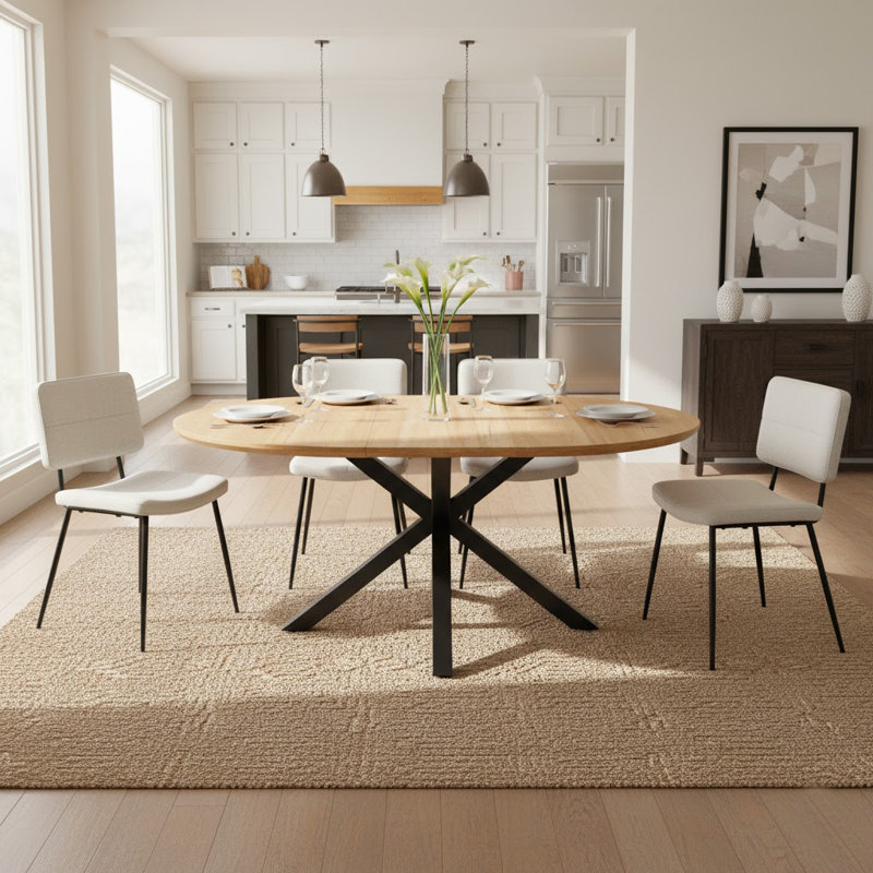 Ensemble de table de salle à manger extensible 5 pièces, table de salle à manger extensible ronde à ovale avec chaises rembourrées