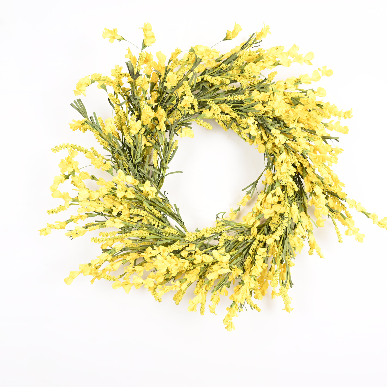 26" Blossom Wildflower Spring Front Door Wreath, Green/Yellow