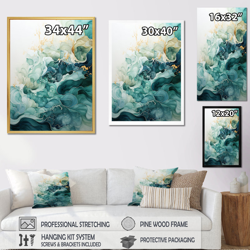 Jaici sarcelle or minimalisme sérénité en mouvement - décoration murale minimalisme, H 40 po x l 30 po x P 1,5 po