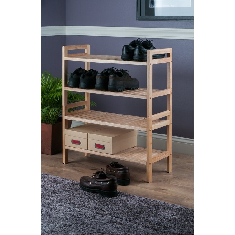 12 Pair Stackable Solid Wood Shoe Rack