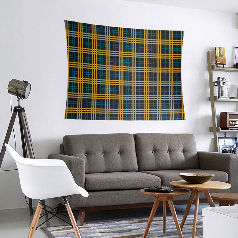 Tapisserie en microfibre Jacksonville, H 68 po x l 80 po, Noir / bleu sarcelle / or