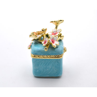Jeweled Flowers on Small Trinket Box with Enamel, Austrian Crystals