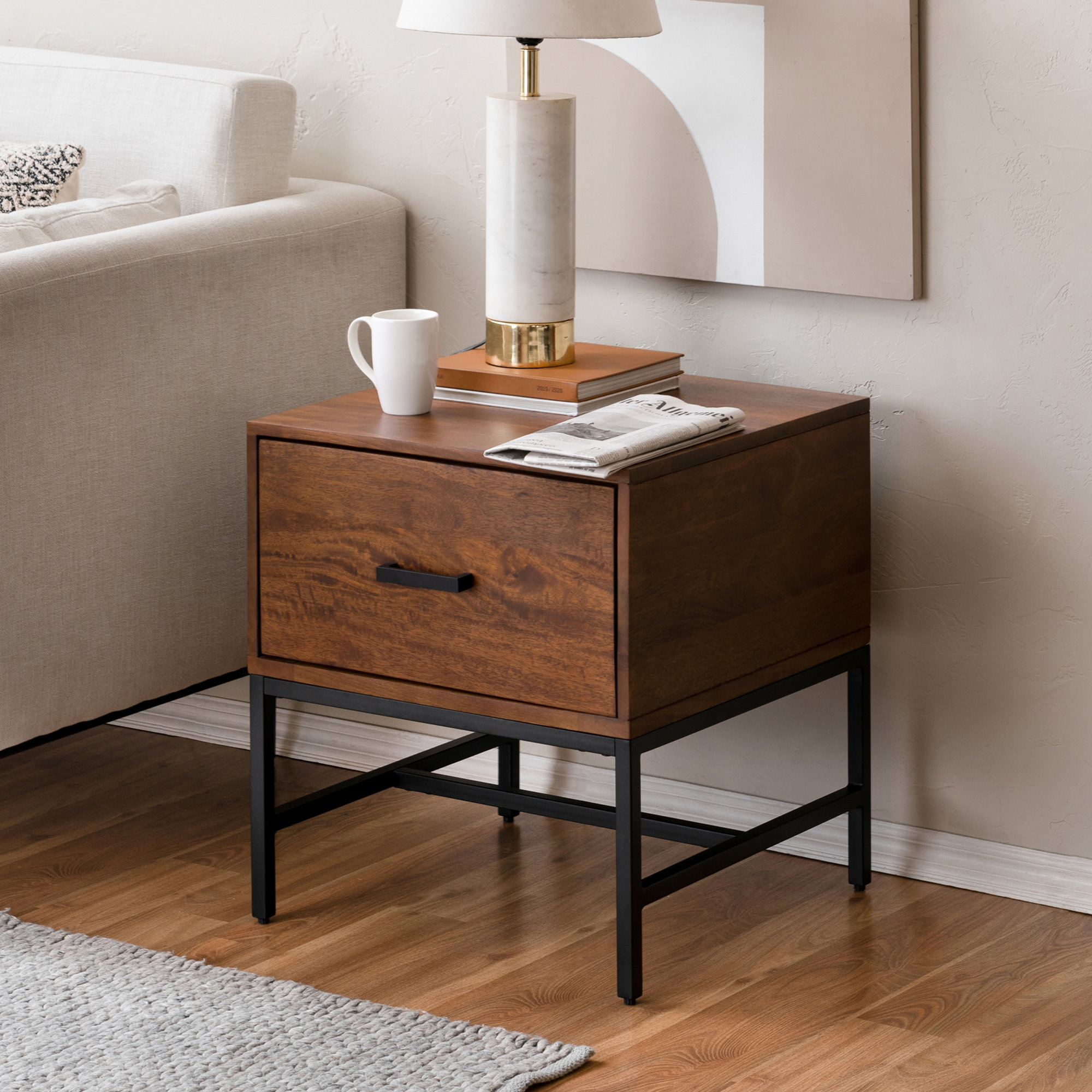 Ivywood 1 - Drawer Solid Wood 20" Nightstand, Walnut