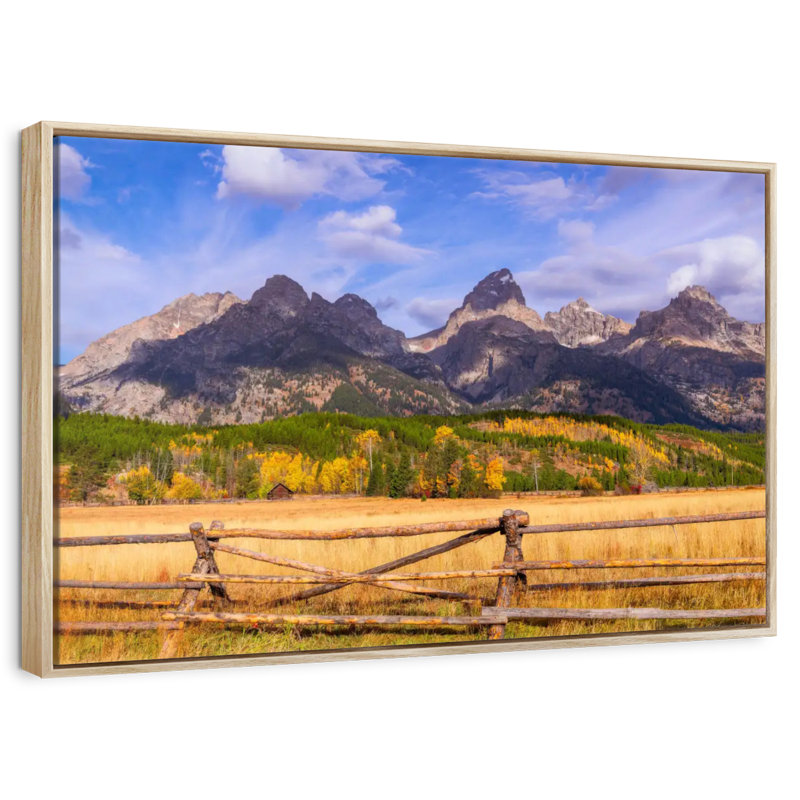 Paysage de Grand Teton, Cadre flottant en bois naturel, 31 po x 21 po
