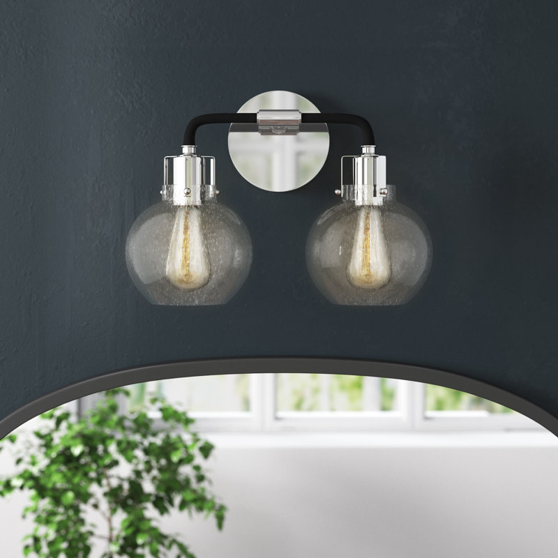 Byrne 2 Light Seeded Dimmable Vanity Light, Polished Nickel/Textured Black