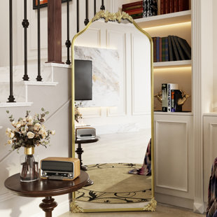 Miroir de plancher autoportant arqué orné antique pleine longueur 71 po x 30 po