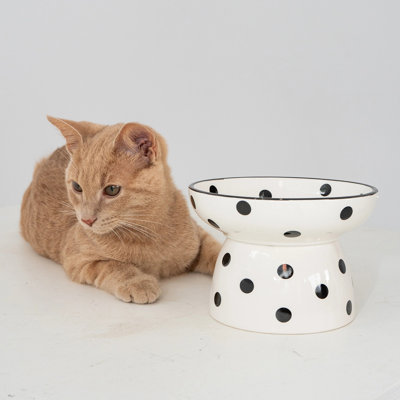Dexypaws: bol pour chat surélevé en céramique - à pois - 8,7 oz, repas élégant pour animaux de compagnie, repas, nourriture et eau, hauteur ergonomique, surélevé