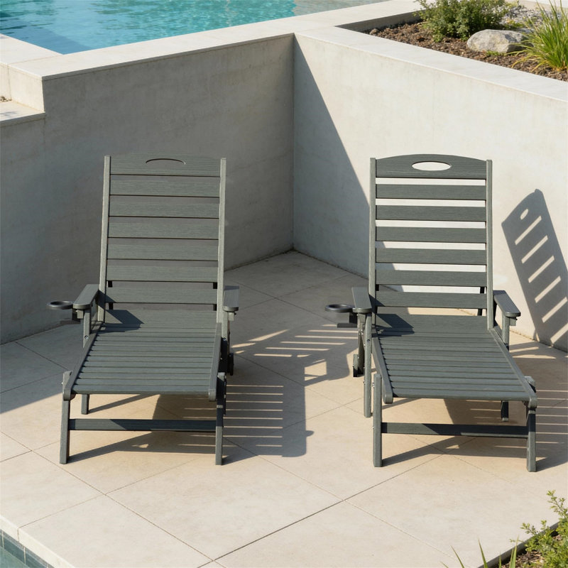 Ensemble de 2 chaises longues d'extérieur, Gris