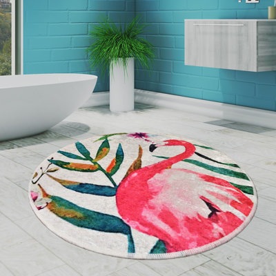 Antibacterial Bathmat, 100% Polyester, 55.1 Inch Diameter | Non-Slip Underside, Pile Height: 0.4 Inches, 700 Grams per Square Meter | Machine Washable, Durable & Stylish for Bathroom Safety and Comfort