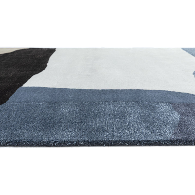 Linn Rectangle Abstract Handmade Tufted Area Rug in Blue, Rectangle 5' x 8'