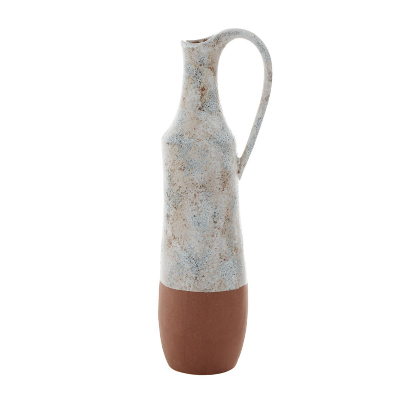 Ceramic Handmade White Decorative Vase with Terracotta Accents, 22.90" H x 6" W x 7.45" D