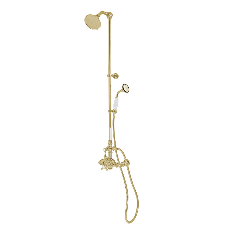 Exposed Thermostatic Shower System 60" Wall Mounted with 1.75GPM Handshower and Lever/Cross Handles, Supercoat Brass