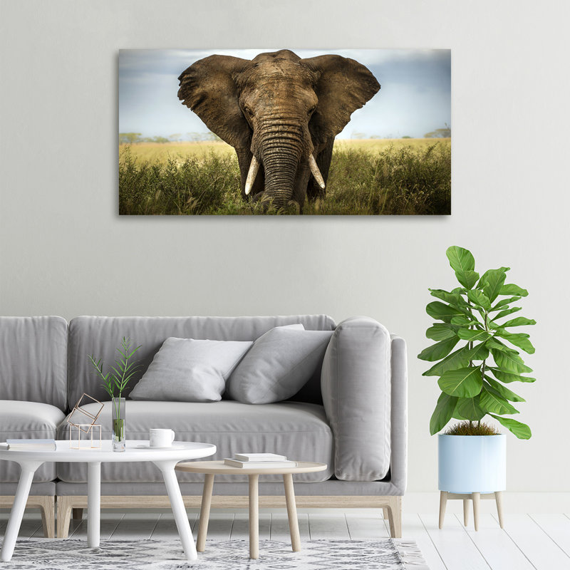 Elephant On The Savanna - No Frame Print on Canvas