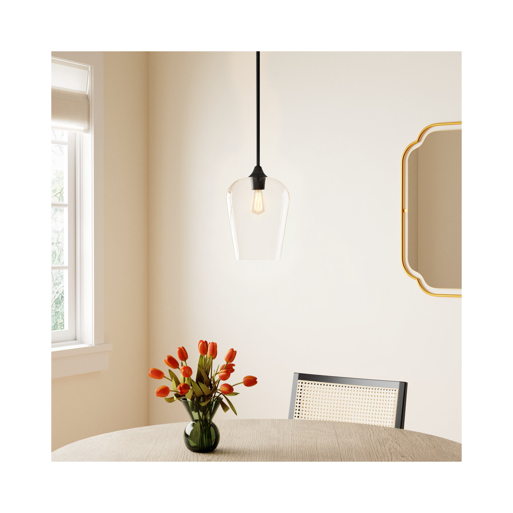 Breena Single Light Glass Steel Dimmable Pendant, English Bronze, Clear