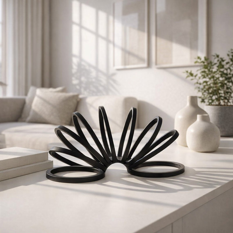 Hayslett Modern Metal Slinky Ring Decorative Sculpture - 11" x 5" x 6", Black