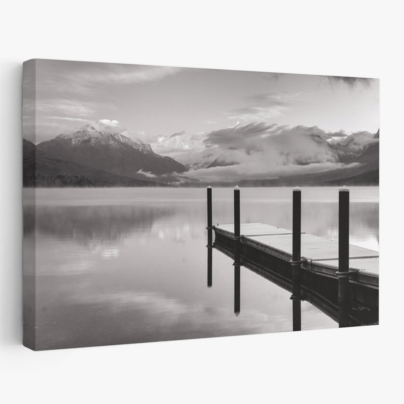 Rustic And Modern Rustic Lake Mcdonald Dock BW, H 24 po x l 16 po