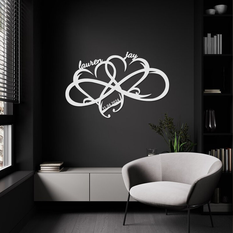 Infinity Hearts, art mural, 16" H x 25" W x 1" D, White