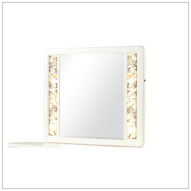 Miroir moderne moderne en bois avec éclairage ambiant à DEL doré, parfait pour les chambres contemporaines