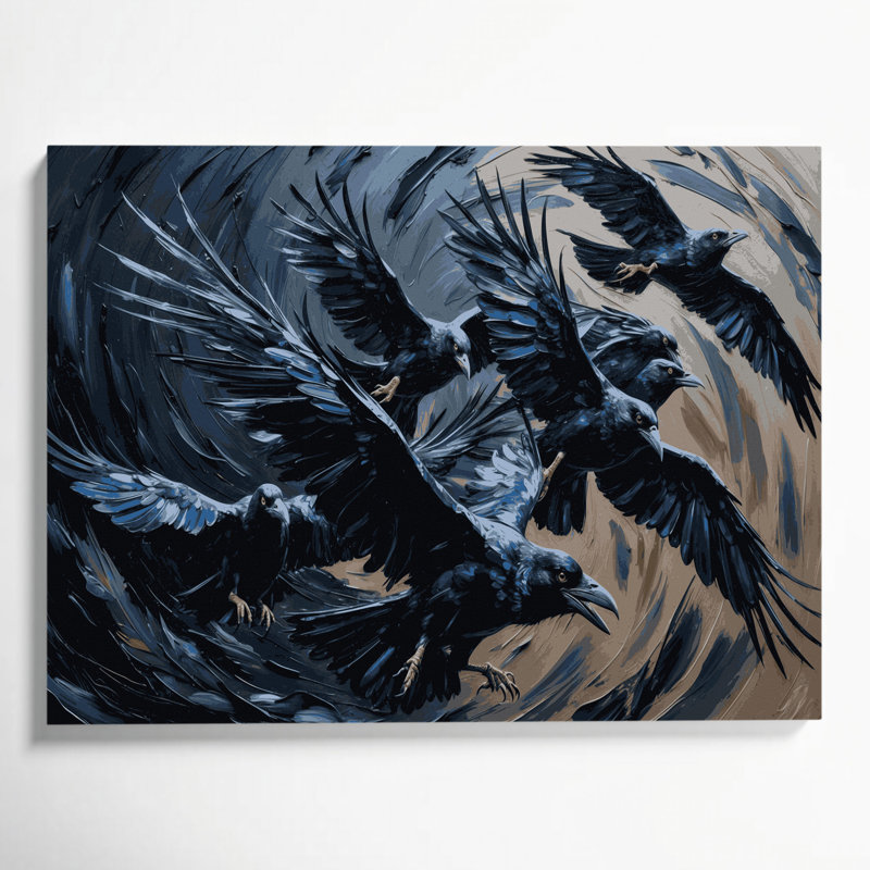 Halloween, corbeaux et corbeaux, art mural sur toile grise, H 8 po x l 10 po