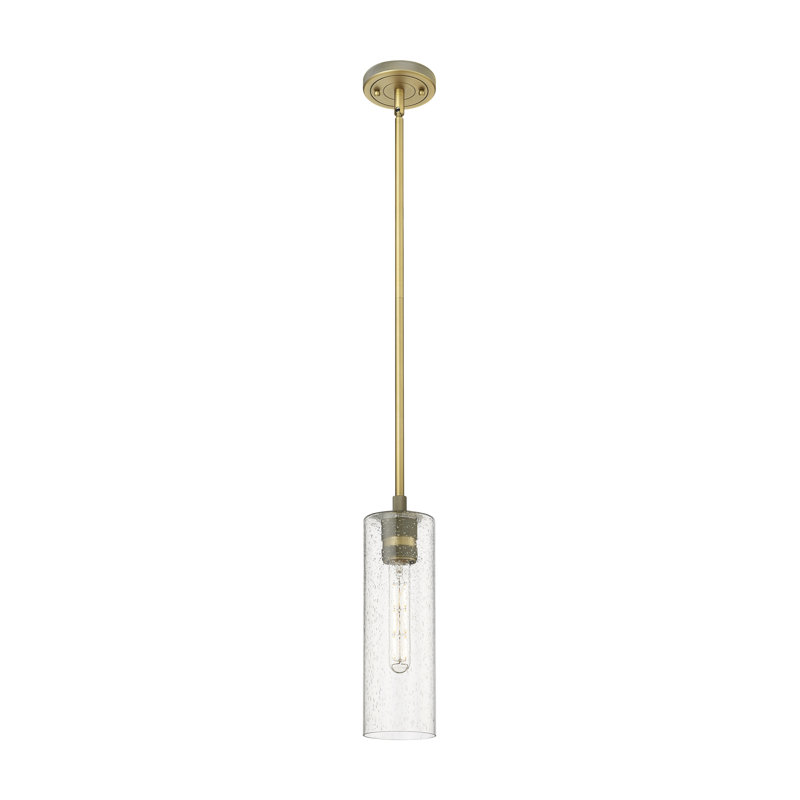 Luminaire suspendu 1 tige Crown Point, Laiton brossé, H 13,25 po x l 4,5 po x P 4,5 po, Grainé