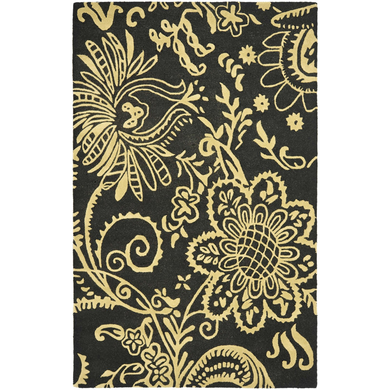 Tapis noir / vert en laine touffeté à la main Chanler, Rectangle 7 pi 6 po x 9 pi 6 po