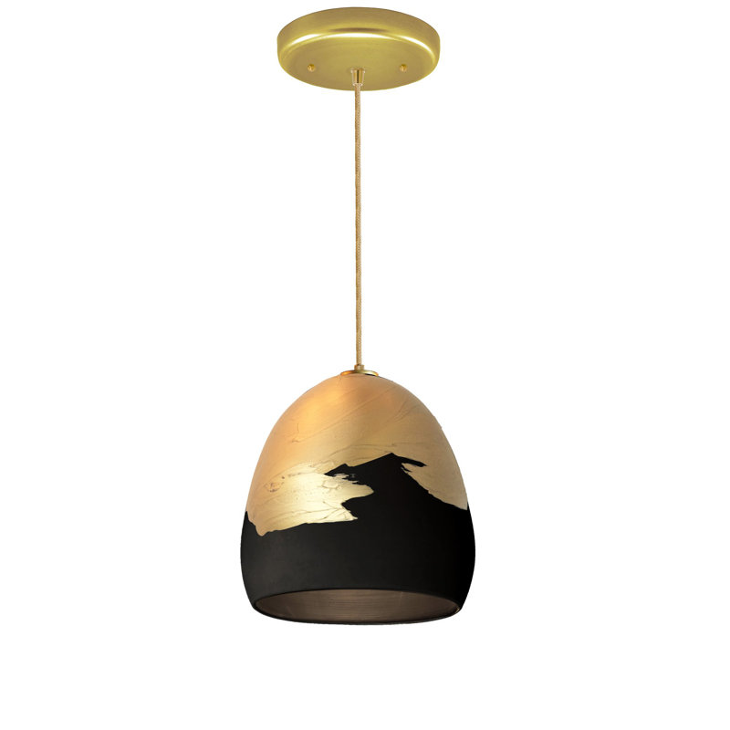 Luminaire suspendu en forme de dôme à 1 lumière, Noir mat / laiton, Laiton
