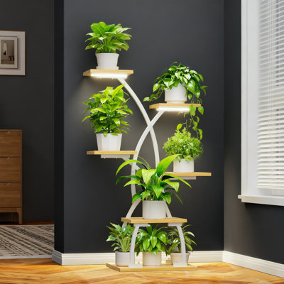 Support pour plante d'intérieur avec lumières de croissance - étagère d'angle à 6 niveaux pour plantes multiples, support de présentation incurvé en métal pour patio