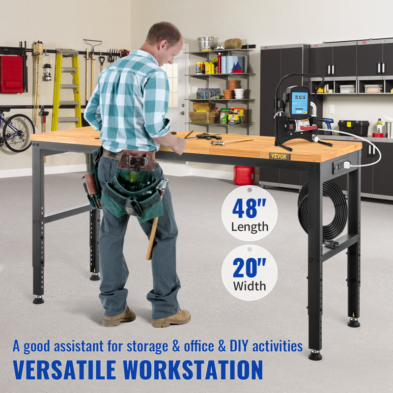 48'' Adjustable Height Oak and Steel Workbench