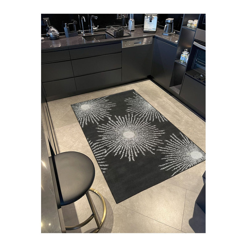Tapis noir lavable en toile d'araignée à motif géométrique, Tapis de couloir 2 pi 6 po x 6 pi 7 po inclus