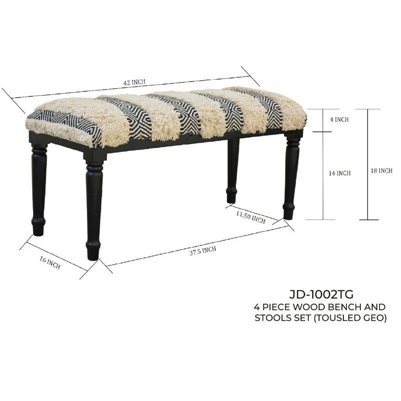 Ensemble de bancs et tabourets en bois 4 pièces Alouise (géométrique ébouriffé)