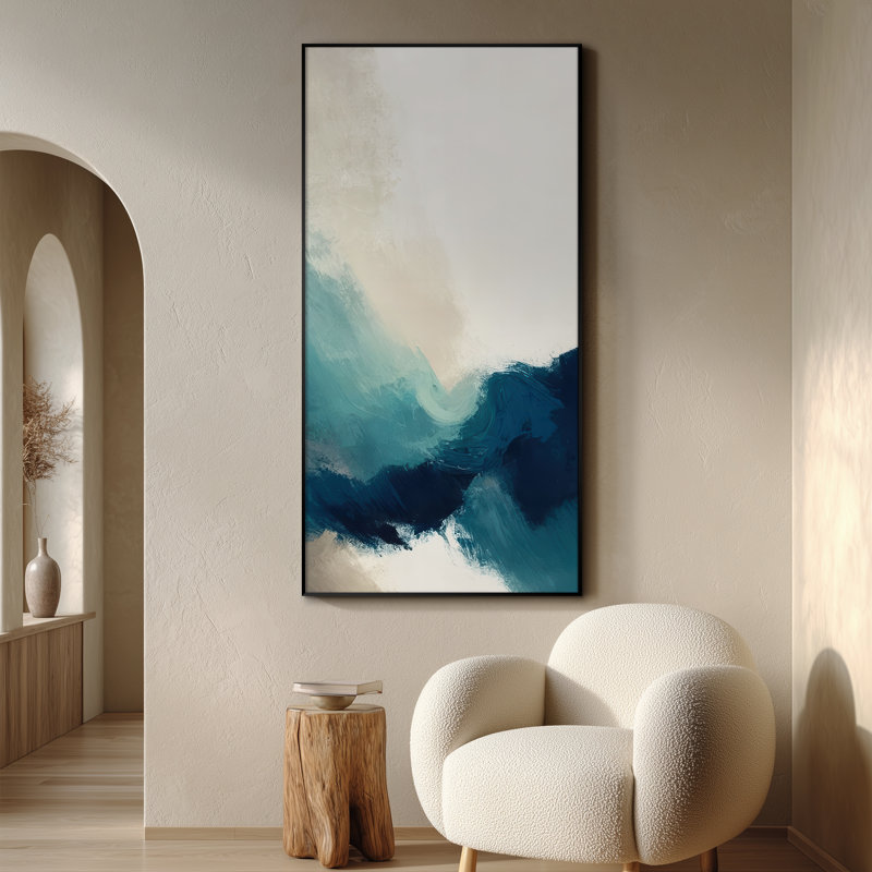 Très grande reproduction d'art sur toile - sarcelle de l'océan et décor abstrait inspiré des vagues de la marine pour le salon ou la chambre à coucher - «Assemblage requis du cadre (cadre non fini)»