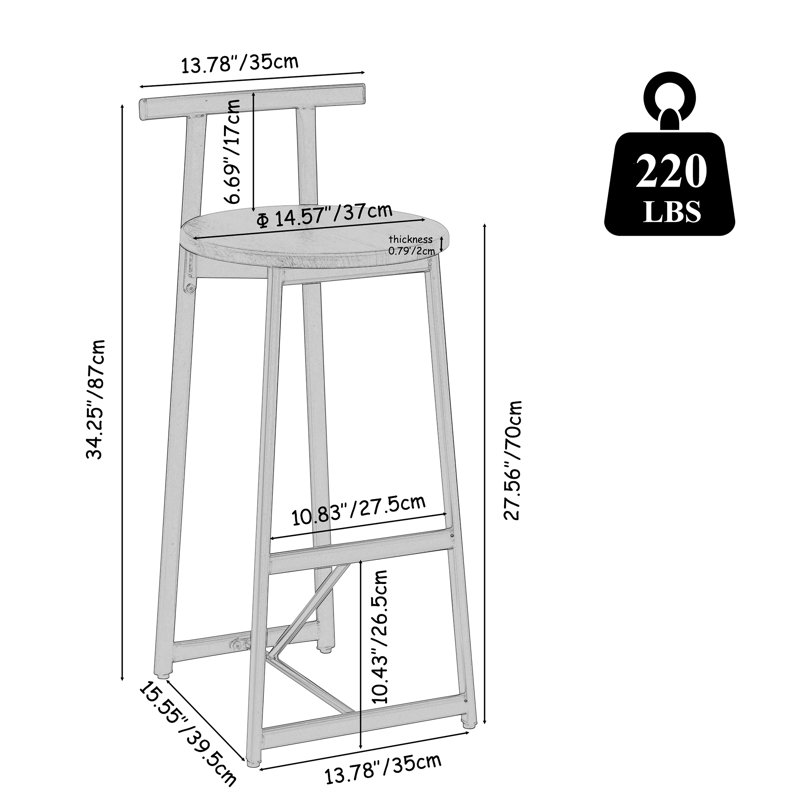Height Counter & Bar Stools With Metal Frame(Set Of 3), Walnut
