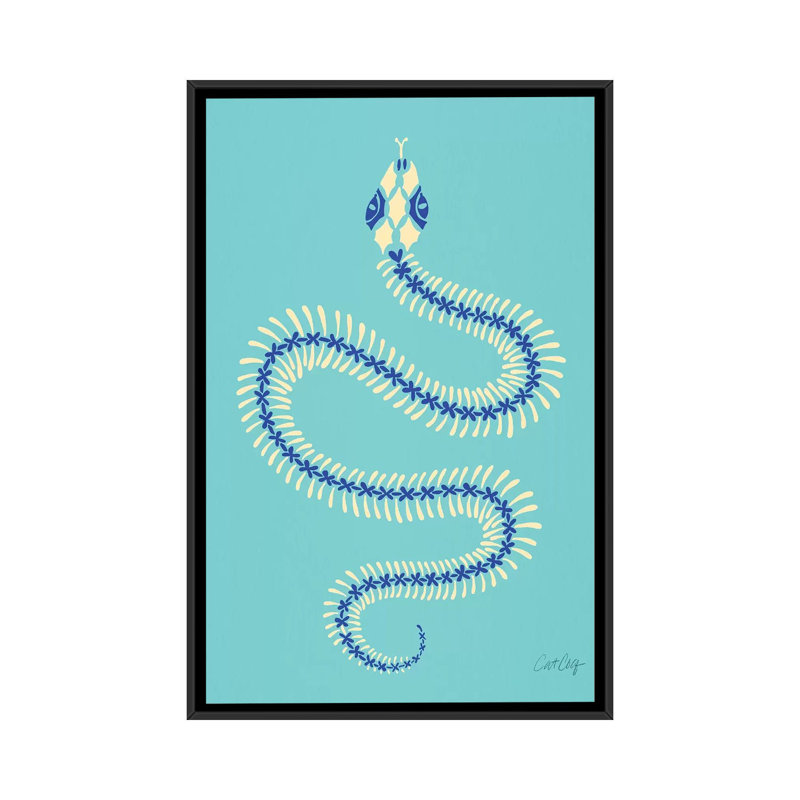 Strickler crème et squelette de serpent bleu, 12 po x 8 po x 0,75 po, Non mat, Toile avec cadre noir