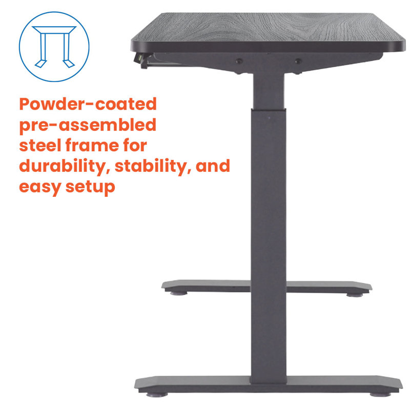 Kaylan RISE 2 Series 48" x 24" Electric Sit-Stand Desk w/ Dual Motors and Drawer, Gray